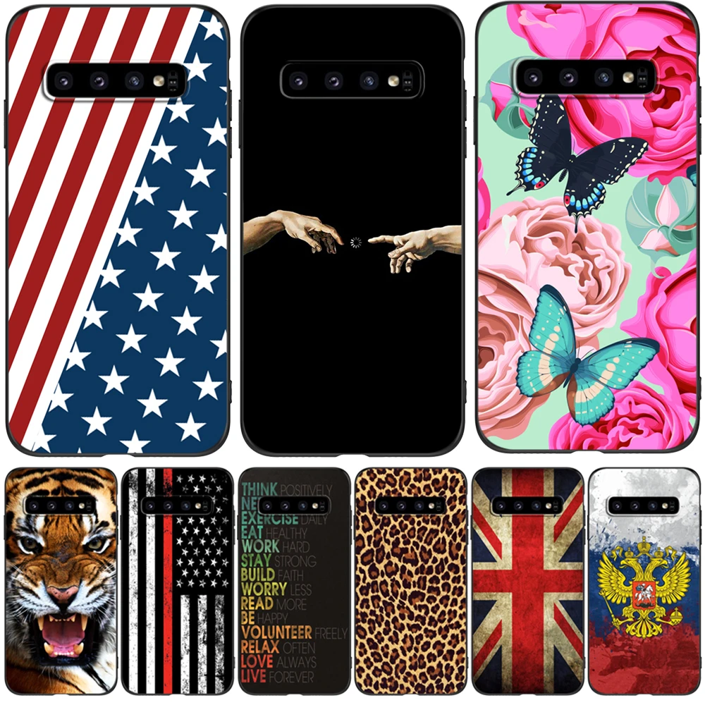 Per Samsung Galaxy S10 Custodia Per Samsung S10 Plus S10E Cover S10 + S10Plus S10 E Sm-G973F Custodia In Tpu Nero Uk Usa Flag Skull Wolf