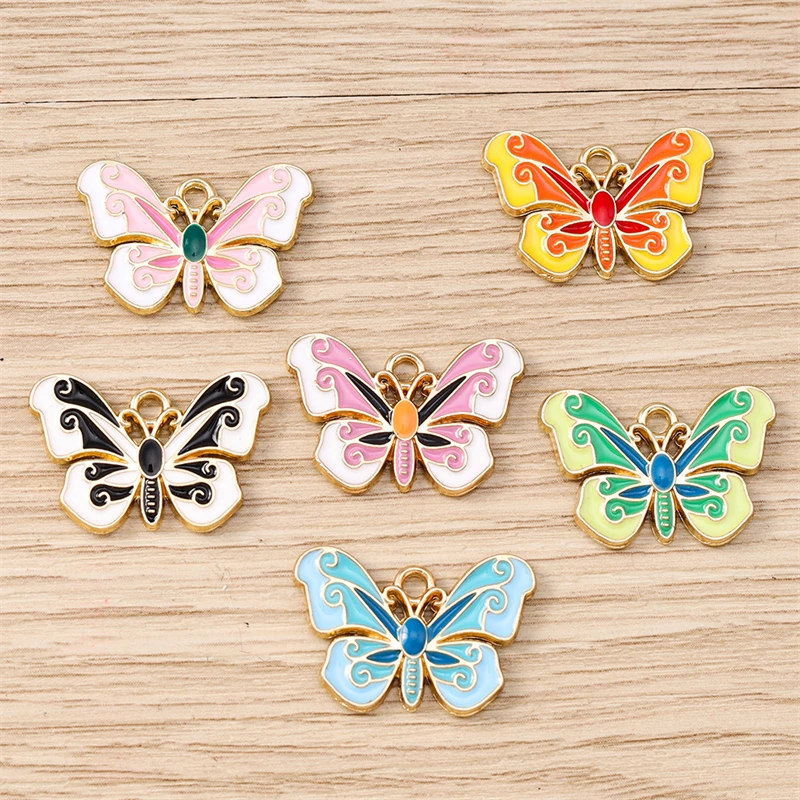10 Stück 15 x 22 mm niedliche Emaille-Anhänger mit fliegendem Schmetterling für die Herstellung von Ohrringen, Halsketten, Armbändern, DIY-Handwerk, Schmuckzubehör – Detail 9