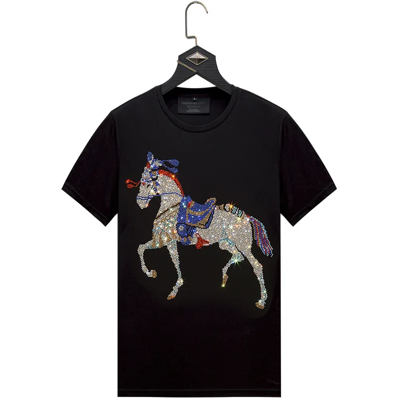 Colorful Rhinestone Horse Graphic T-Shirts for Women - Fashionable Streetwear O-Neck Short Sleeve, Plus Sizes Available