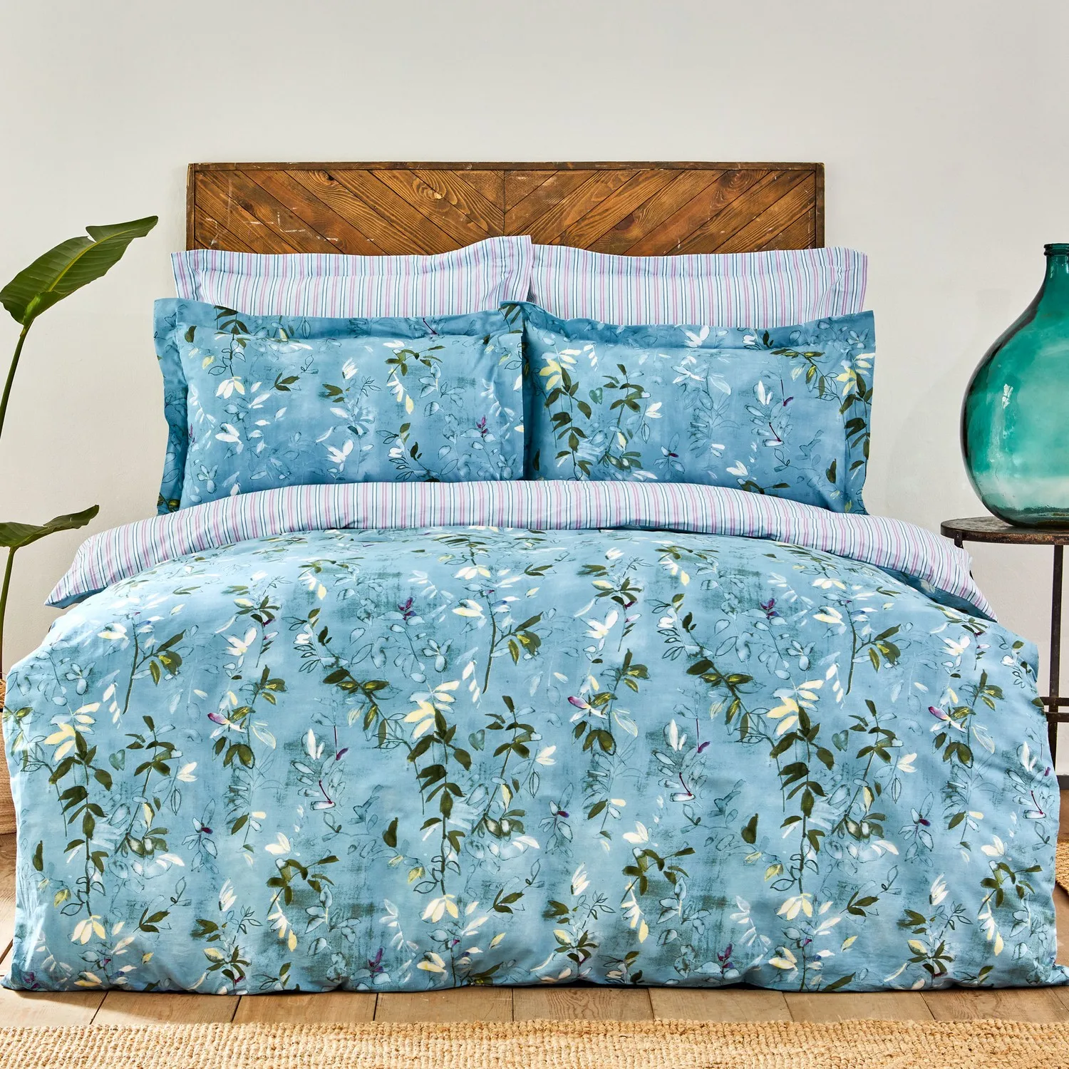 

Karaca Home Orville Blue Cotton Double Personality Rubber Veiled Duvet cover set Pillow Case Elegant design Trend Terletmeyen Fabric