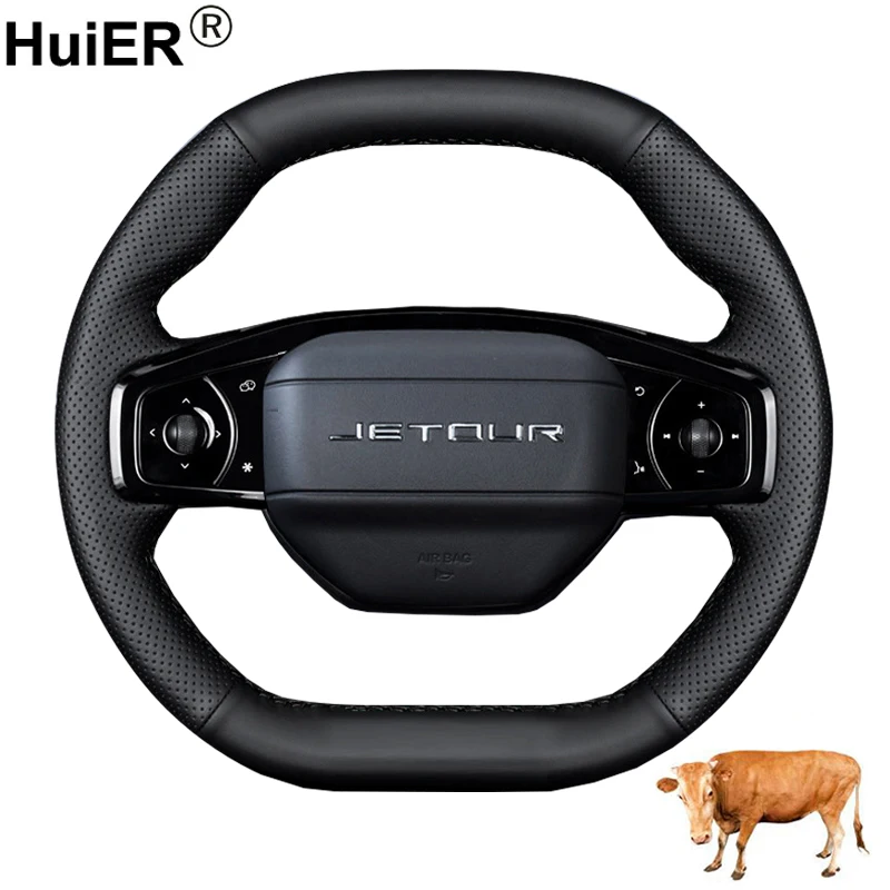 

Cow True Leather Hand Sewing Car Steering Wheel Cover For Jetour Dashing 2022 Rubber Original Steering Wheel