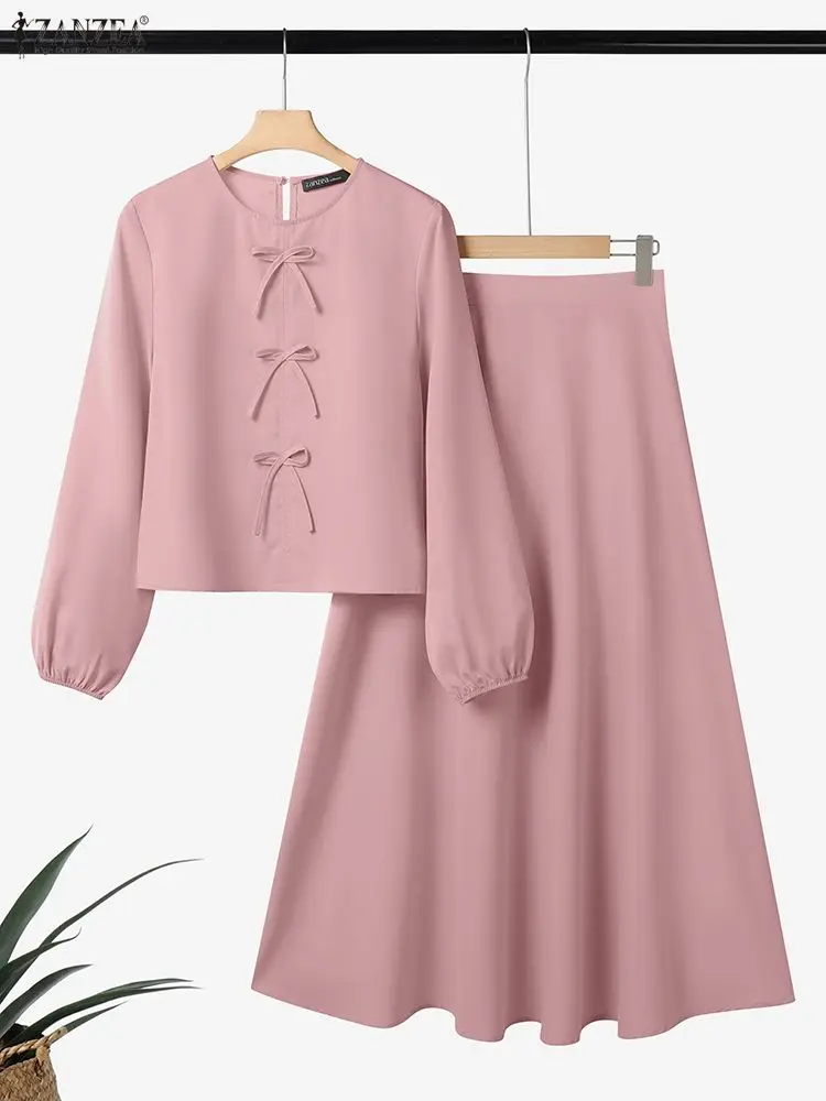 ZANZEA 2 قطعة بلوزة أنيقة طويلة الأكمام أطقم فساتي...
