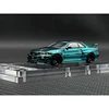 TM In Stock 1:64 Skyline GTR R34 Z TUNE Chrome Green Carbon Hood Diecast Diorama Car Model Time TOP Micro 3