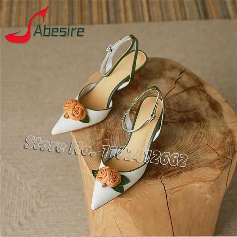 

French Style Rose Women's Pumps Genuine Leather Pointed Toe Thin High Heels Elegant Ladies Summer New Sandals Wedding Sandals