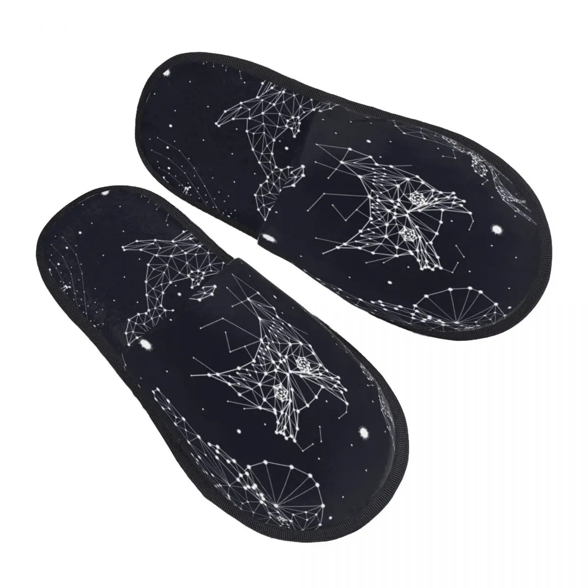 

Winter Women Men Non-Slip Flat Slippers Constellation Elephant Owl Deer Whales Jellyfish Fox Indoor Fur Soft Warm Shoes