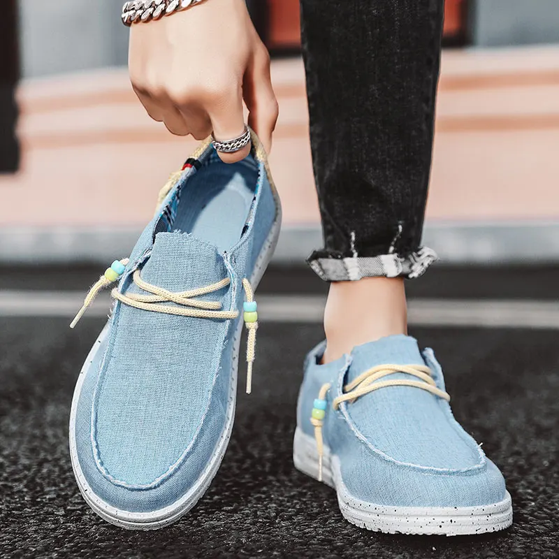 Spring Summer Blue Men's Casual Boat Shoes Lightweight Slip-on Driving Shoes Men Low-cut Breathable Canvas Men Shoes Loafers 4