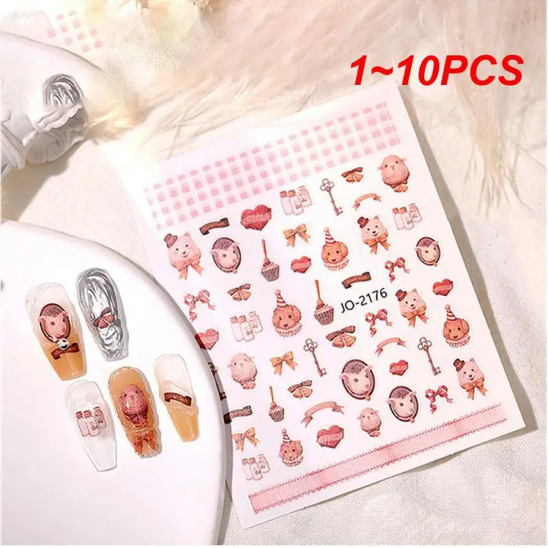 

1~10PCS Halloween Xmas Nail Stickers Skull Santa Adhesive Sliders Cute Cartoon Design Winter Festival Nail Art Accessories