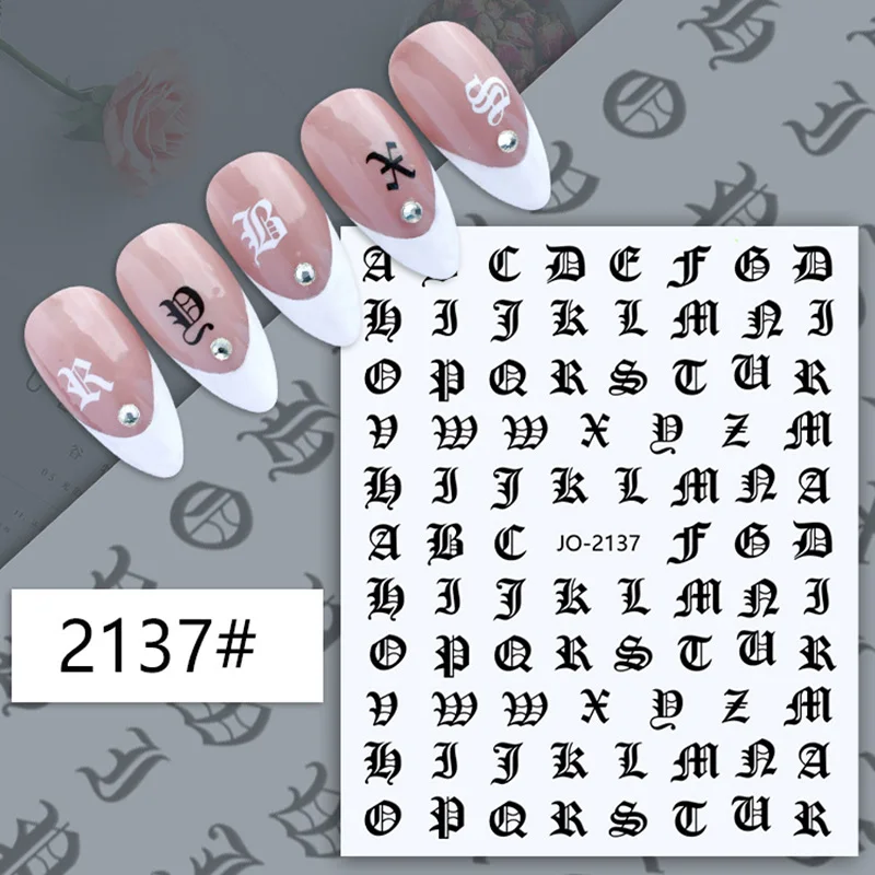 ABC Letter Decals Nail Art Stickers English Old Font Black Number Tattoo Nail Design Water Sliders