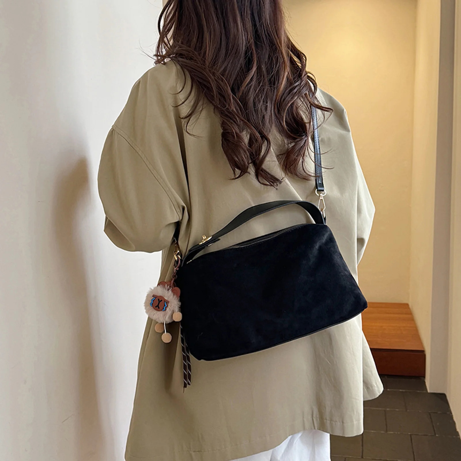 Women Faux Suede Underarm Bag with Adjustable Strap Handbag for Work Shopping Travel Daily