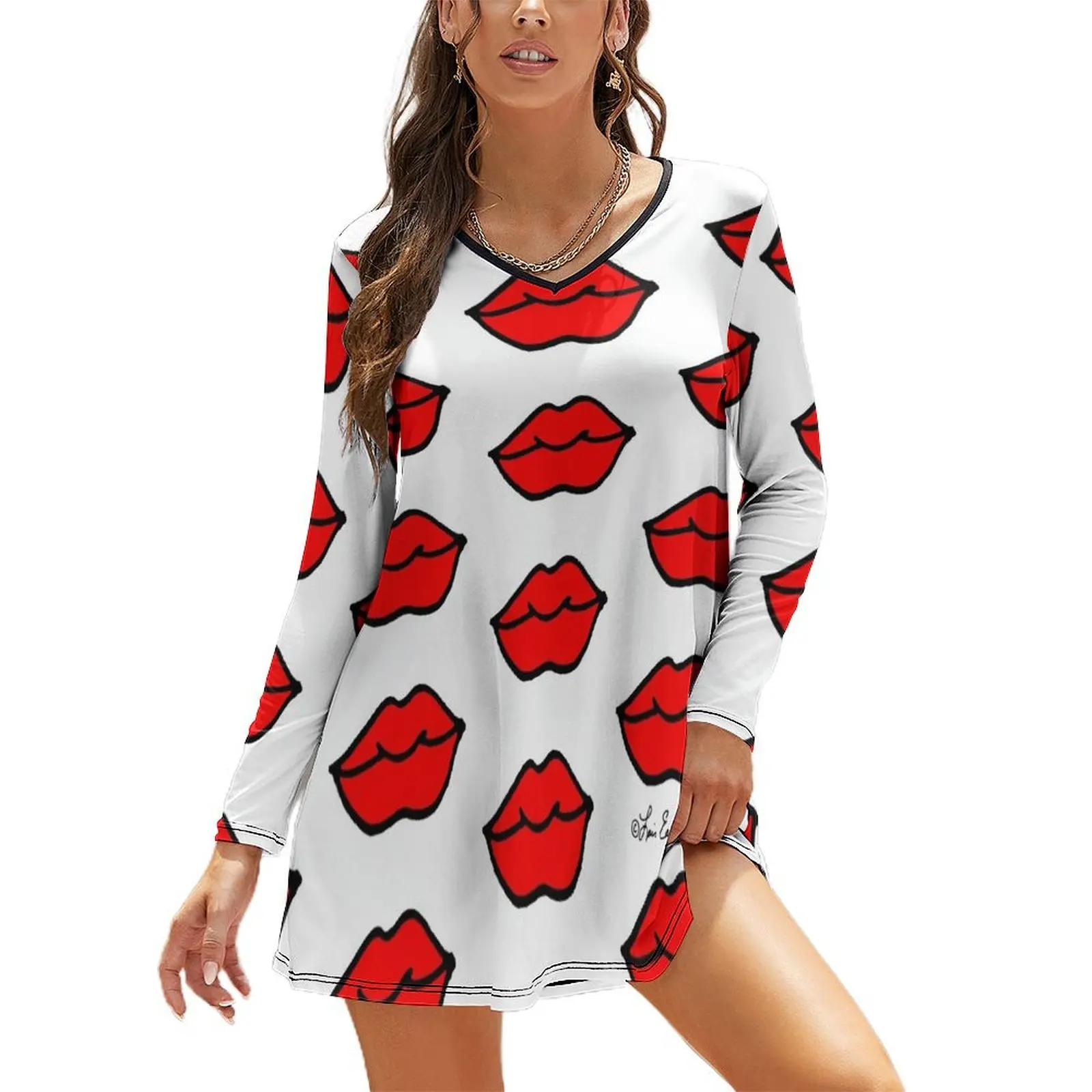 

Lips! Long Sleeved Loose Dress dresses for special events Dresses