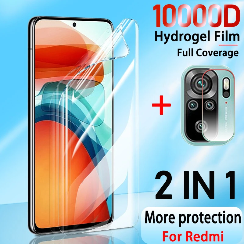 

2in1 Hydrogel Film For Xiaomi Redmi Note 10 9 8 11 Pro 7 9S Screen Protector 8T K30 9A 9C 8A 7A 10X K40 Pro S 5G Not Glass Film