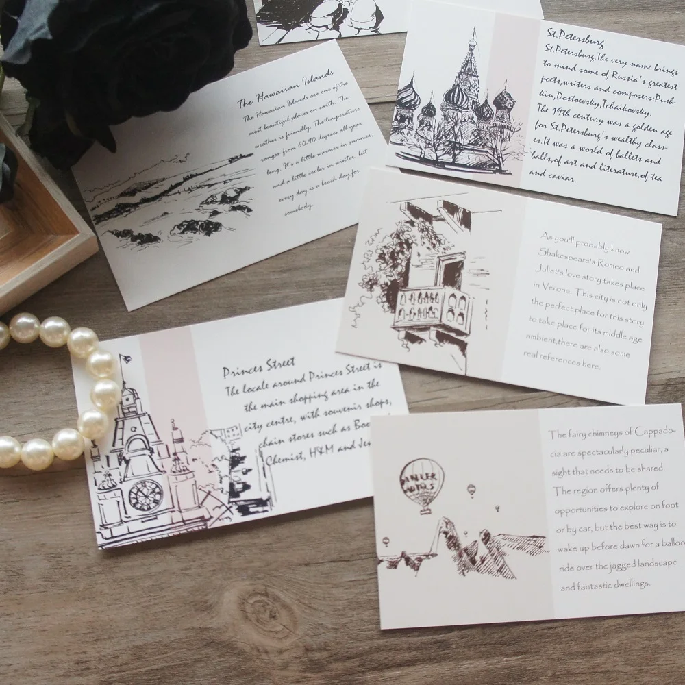 

15pcs Black Pencil Travel Sketching Design As Scrapbooking Party Invitation Gift Card Message Postcard Greeting Card