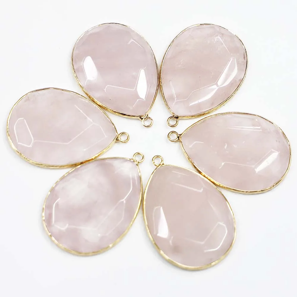 

Ожерелье с подвеской из натурального камня в форме капли воды из розового кварца, ожерелье с кулоном в стиле Пномпень, подвески рейки, модные аксессуары «сделай сам» для ювелирных изделий, оптовая продажа, 6 шт.