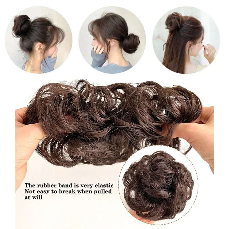 100% capelli umani grande panino disordinato updo pezzo di capelli estensioni chignon donne parrucchino elastico scintillato updo chignon per l'uso quotidiano - immagine 3