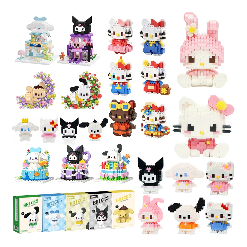 99 style SANRIO Hello Kitty Building Blocks Cartoon Figures Kuromi Bricks My Melody Children's Assembly Toys Cinnamoroll Gift