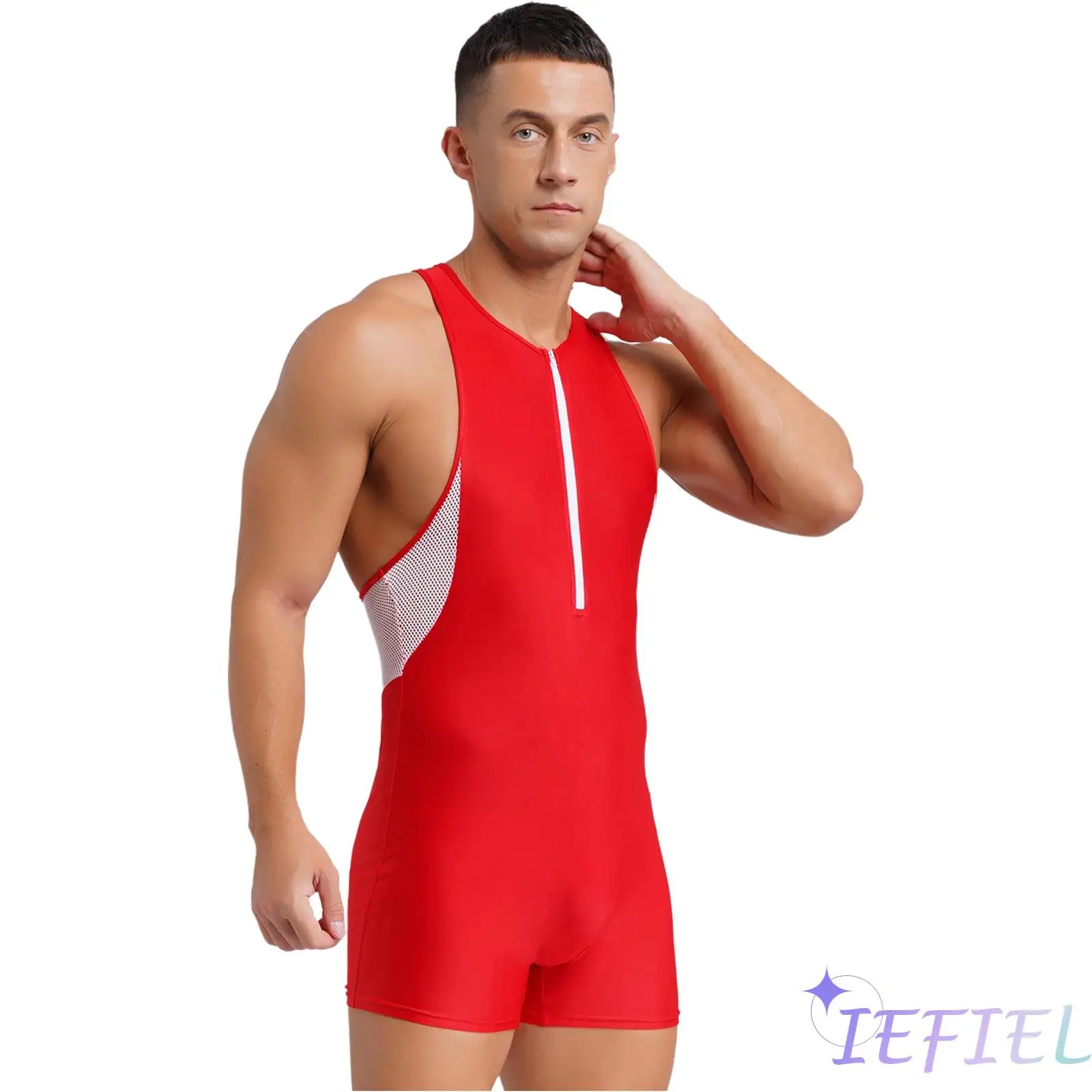 Men Water Sports Surfing Fitness Yoga Shorts Hollow Out Mesh Patchwork Jumpsuit Wrestling Singlet Cycling Bodybuilding Shapewear