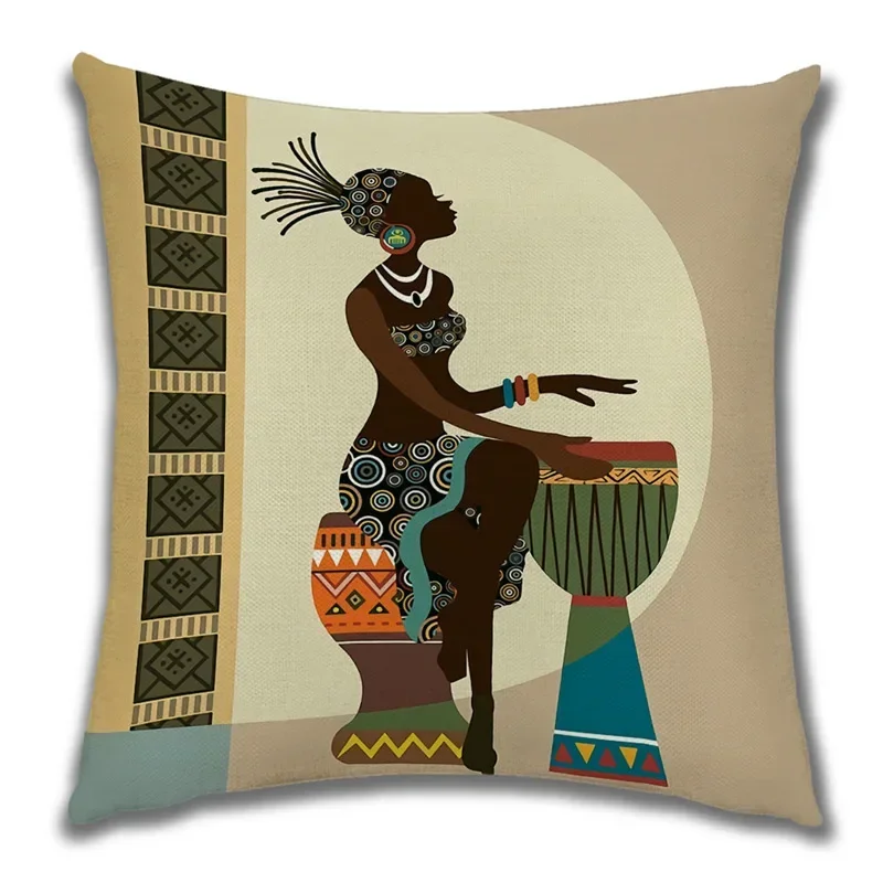 African Girl Lady Oil Painting Decorative Cushion Black Women Home Art Decoration Sofa Throw Pillow Case Linen Cushion Cover 6