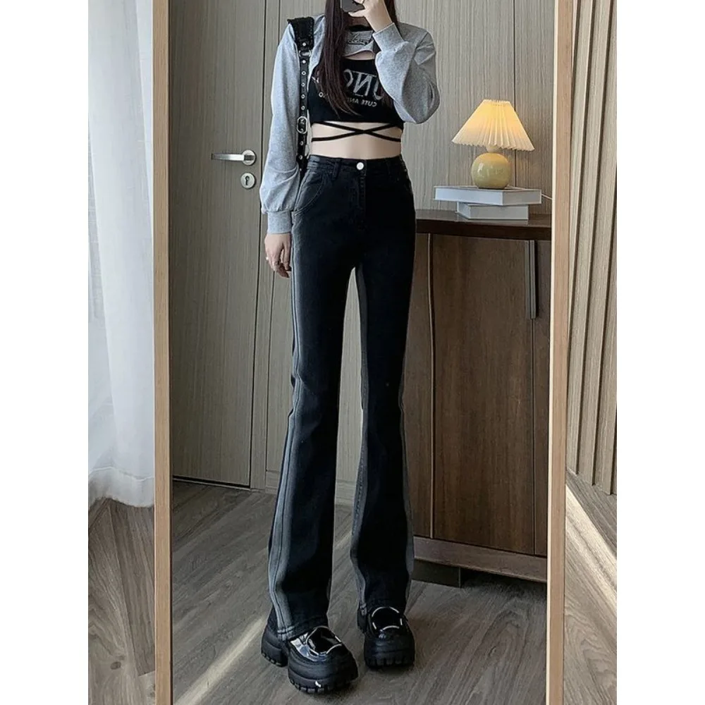 Retro Black Flared Jeans Women's Invisible Open Crotch Outdoor Sex High Waist Mopping The Floor Trousers Slim Horseshoe Pants
