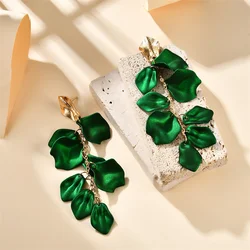 Gold Metal Leaf Acrylic Petal Tassel Earrings - Bold Floral Statement in Rose, Pink, and Orange (Green)