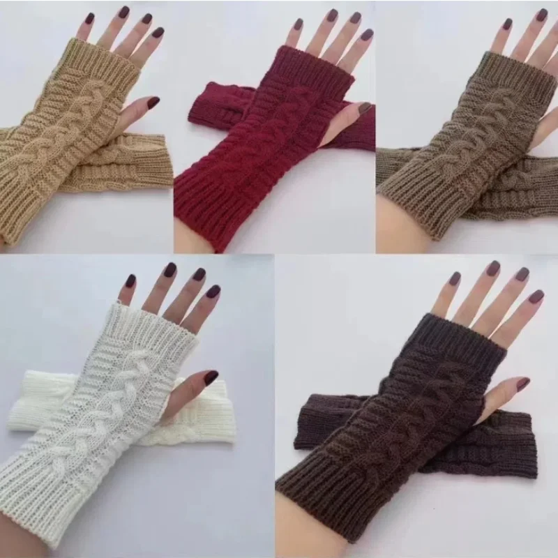 Women Stylish Hand Warmer Winter Gloves Arm Crochet Knitting Faux Wool Mitten Warm Fingerless Glove Twist Pattern Women Gloves 3