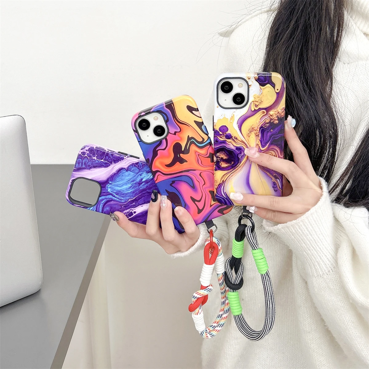Flowing Light Series intInclusive Phone Case Two-In-One Film Protective Shell For iPhone 15 14 13 12 11 Pro Max Plus Mini