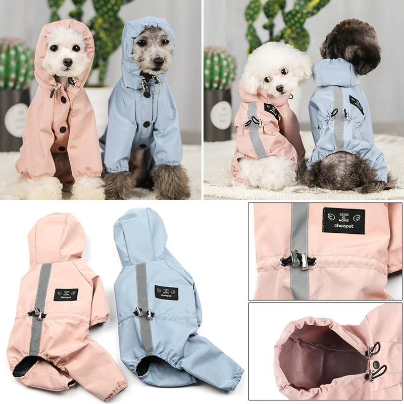 

Reflective Dog Raincoat Waterproof Dog Rain Jacket Coat Clothes Small Medium Dogs Hoodies Jumpsuit Raincoats French Bulldog