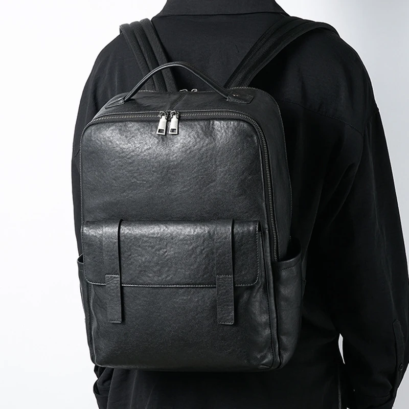 

AETOO Plant tanned cow leather men's backpack fashion large capacity computer backpack leather multifunctional business travel