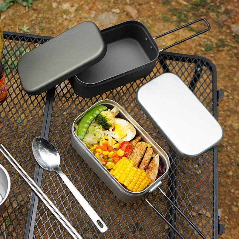 

Портативная посуда для кемпинга, складная алюминиевая японская коробка для бенто, легкая уличная посуда для пикника, походов, рыбалки