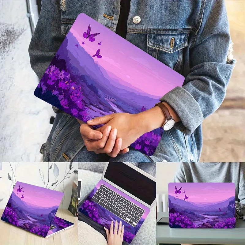 보라색 나비 노트북 스티커 2개 - 긁힘 방지, 설치 용이, HP, Dell, Lenovo, Apple용 내구성 있는 PVC 보호 케이스