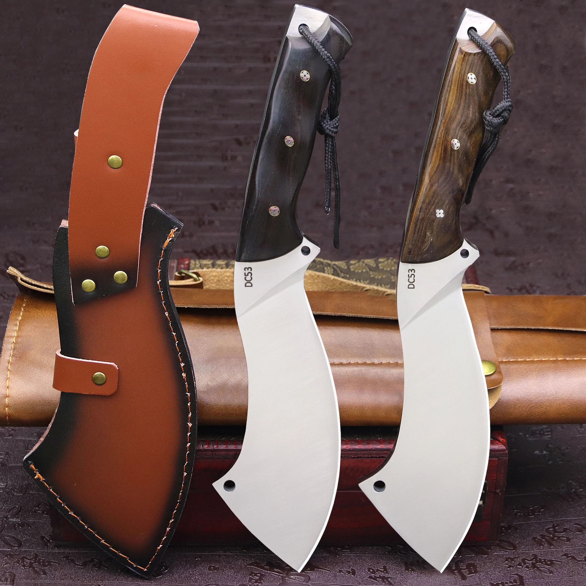 Description Picture 4 of itemWPKOPYA Heavy Duty 8mm DC53 steel 14 inch multi-purpose outdoor full Tang Chai knife + sheath, agricultural chopping tool knife