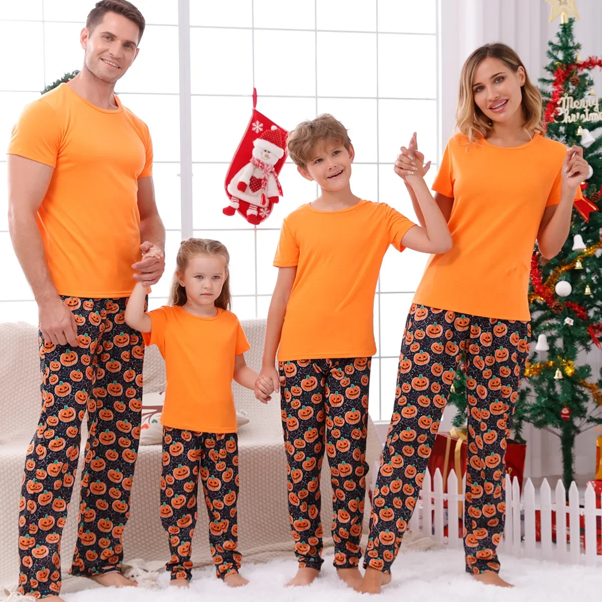 2024 New Family Halloween Matching Outfits Front Blank Parent-child Pajamas Set Soft Cute 2 Pieces Sleepwear Family Look Pyjamas