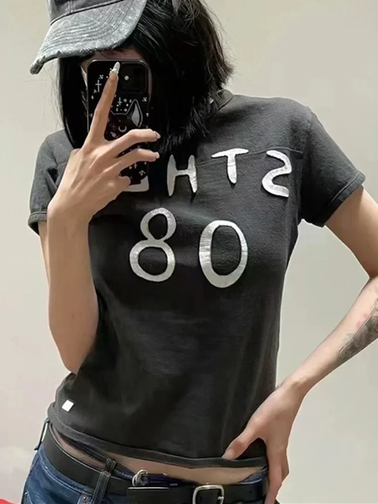 

Женская футболка с круглым вырезом и буквенным принтом, новинка 2024, летняя простая повседневная хлопковая короткая футболка