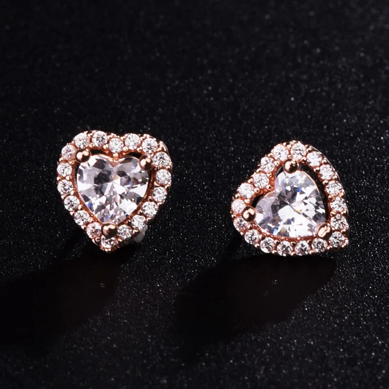 2022 Authentic 925 Sterling Silver Earring Sparkling Star Blue Gem Golden Heart Halo Stud Earrings Women Jewelry BirthdayGift