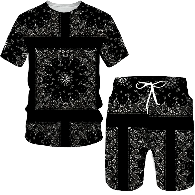 

2023 New Men's T Shirt Suit Vintage 3D Printing Street Fashion T-shirt Shorts Quick Drying Men Casual Tracksuit 2-Piece Set