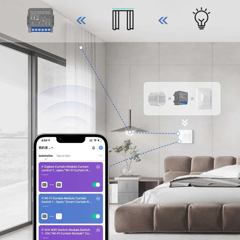 Tuya WiFi RF Smart Curtain Module for Roller Blinds and Curtains,Motorized Curta