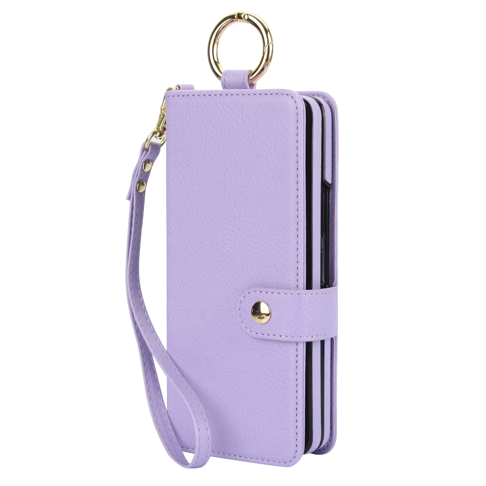 Crossbody Leather Wallet Case with Wrist Strap, Flip Stand, and Pen Slot