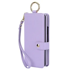 Crossbody Leather Wallet Case with Wrist Strap, Flip Stand, and Pen Slot for Samsung Z Fold 7 (PURPLE)