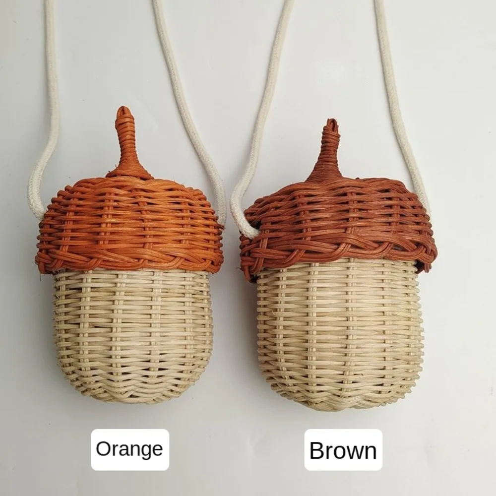 Mini Rattan Crossbody Handbag Pinecone Bag for Kids