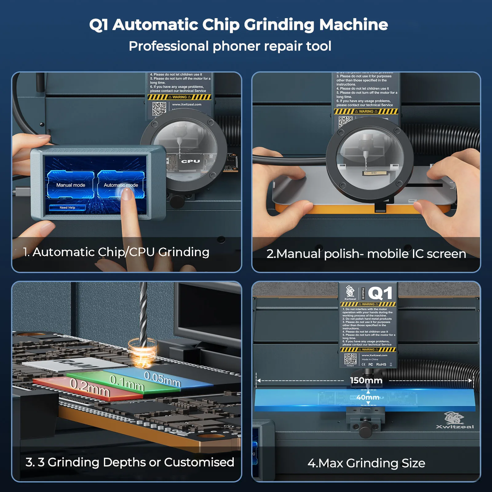 Xwitzeal Q1 Mobile Phone IC Chip Grinding Machine, Desktop Automatic Grinding 26000r/m Rotary Tool Kits for Phone Repair 2