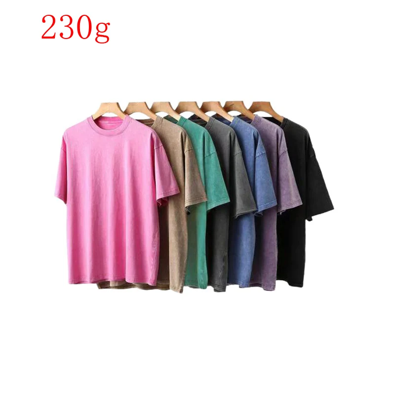 

Shoulder Drop Design Solid Coton Loose Wash Distressed Round Neck T Shirt for Men Women