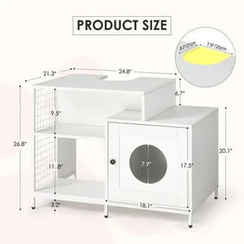 Cat litter box enclosure for bathroom, Hidden Litter Pet Washroom with Divider, Indoor Cat House for Large Cats, White 2