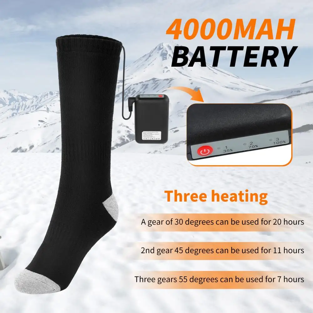 Heated Socks 4000mAh Rechargeable Battery 3 Heat Settings Thermal Winter Warm Socks with 2 Power Bank Winter Electric Stockings electric rechargeable battery heated socks 55 45 35 degree winter thermal keep warm foot warmer ski socks hiking fishing camping