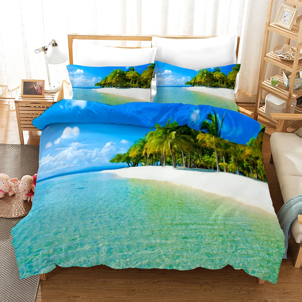 Beach Duvet Cover Set Polyester Tropical Island with The Palm Tree and Sea Beach Nature Theme Double Queen King Size Quilt Cover S16f79fcc01f342b2bdbd642837ac4172j