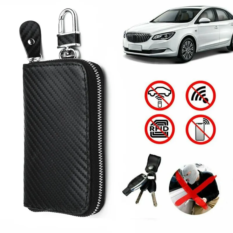 Keyless Key Case Pu Leather Parts Pouch 1 Pcs Rfid 10X6.5X3Cm Bag Black Blocker Blocking Car Decor Faraday Key