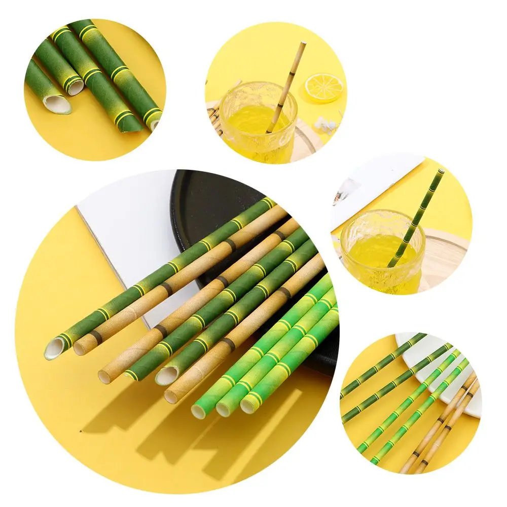 25pcs Reusable Wedding Decoration Paper Tubes Bamboo Straws Party Supplies Drinking Tubes