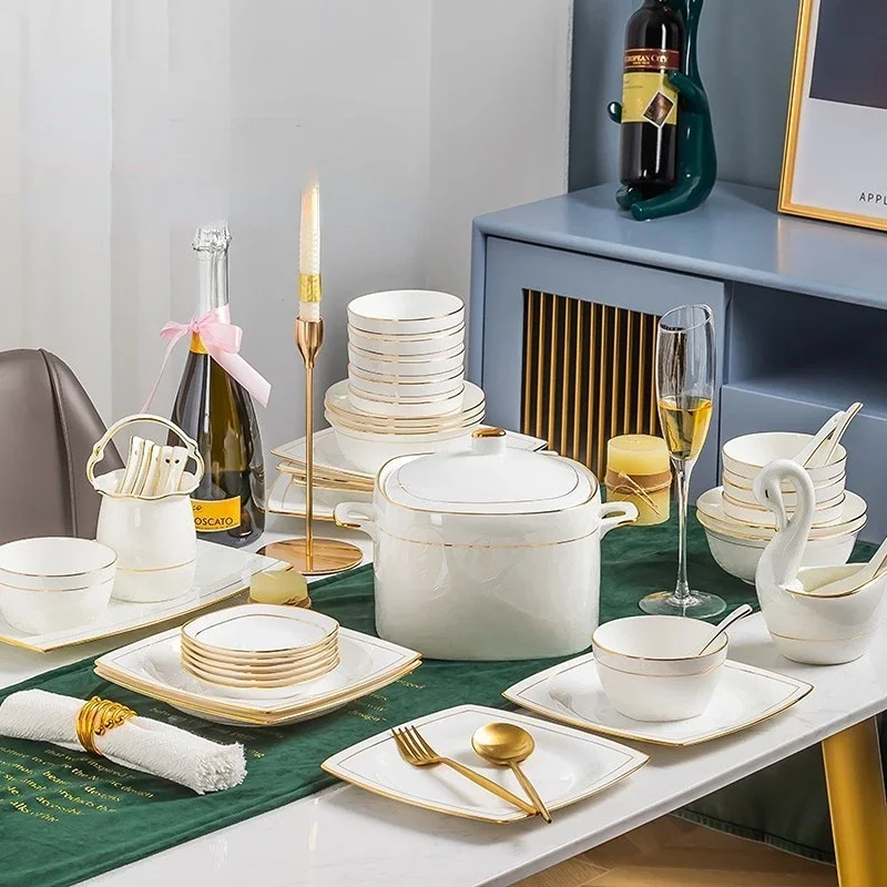 

Northern Europe Ins Wind Dish Set Household Luxury High-grade Phnom Tableware Bone China Dish Chopstick Combination Housewarming