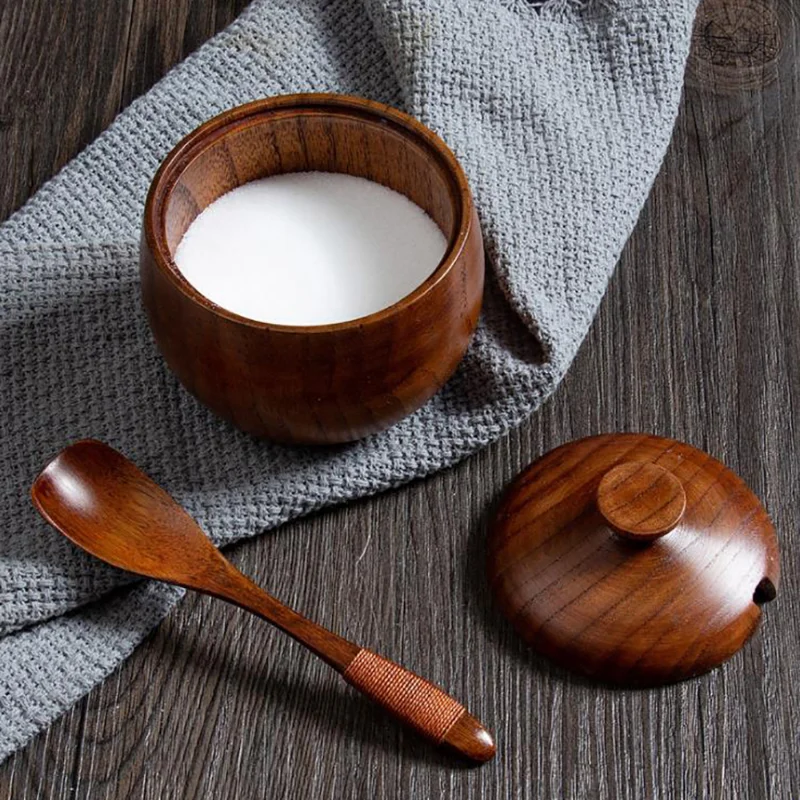 1 Natural Wooden Tableware Spice Tank Kitchen Utensils Seasoning Tank and Sauce with Lid Salt Mixer seasoning jar salt shaker spices bottle salt pepper shakers salt pepper grinder