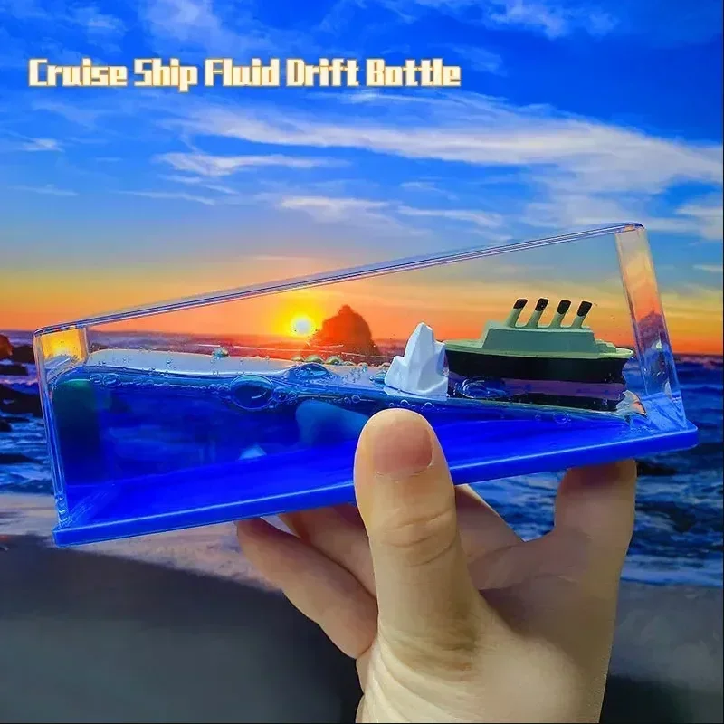 Going Merry Floating Ship Fluid Liquid Titanic Creative Cruise Ship Hourglass Fluid Drift Bottle Sunny Barcos Floating Boat Gift