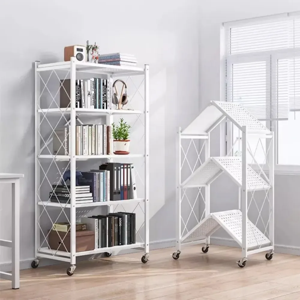 Foldable Installation-Free Shelves Kitchen Storage Rack Large Iron Frame Trolley Outdoor Flower Stand Mobile Cart Kids Bookshelf storage rack