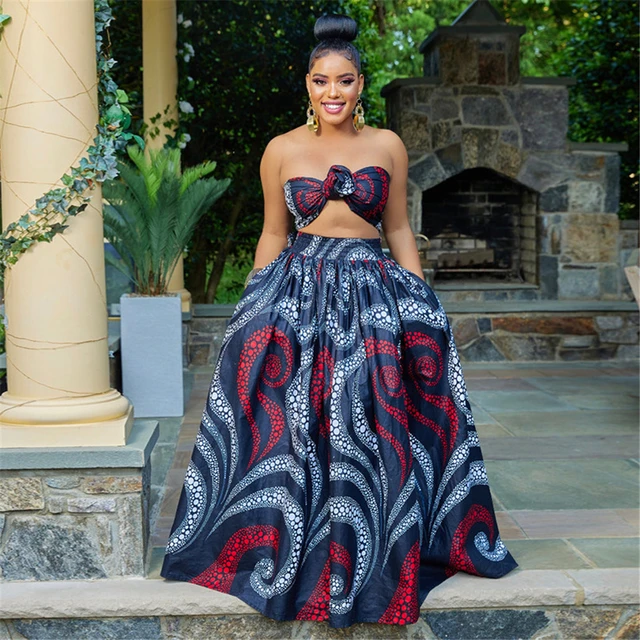 MD African Plus Size Sexy Skirt Suit For Women Wrap Top Skirt Two Pieces Set Dashiki Print Ankara Outfits Party Ladies Clothing - Image 3